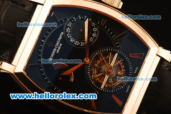 Vacheron Constantin Malte Swiss Tourbillon Manual Winding Rose Gold Case with Black Dial and Black Leather Strap - Click Image to Close